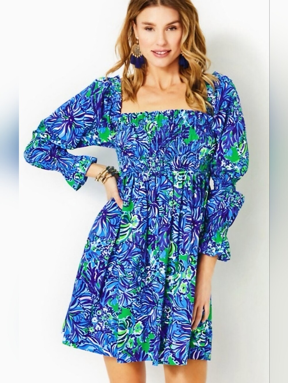 Lilly Pulitzer Beyonca Baby Doll Dress In Abaco Blue Turtle Awe